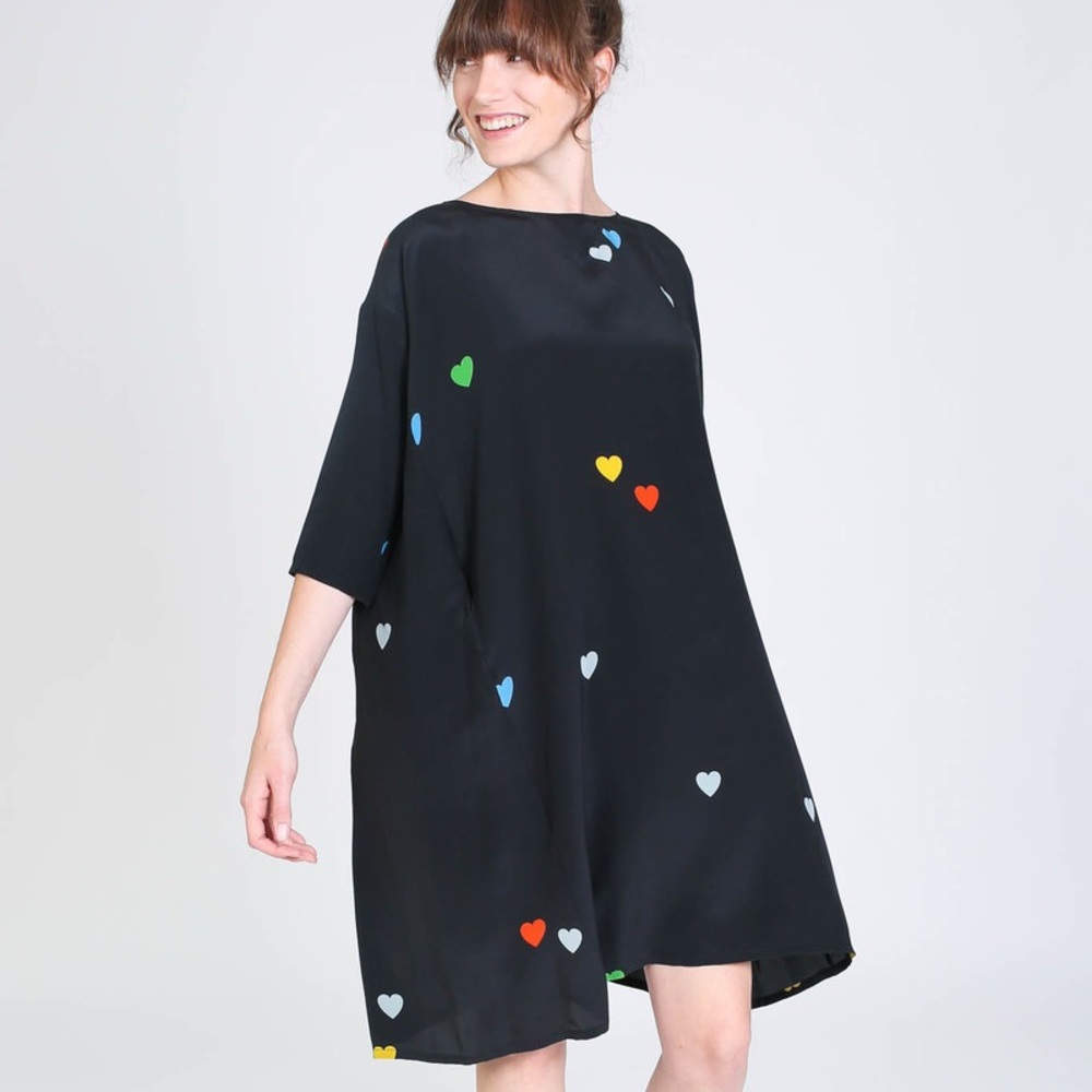 Creatures of Comfort Silk Rainbow Heart Roman Dress L-XL Oversized Collectible